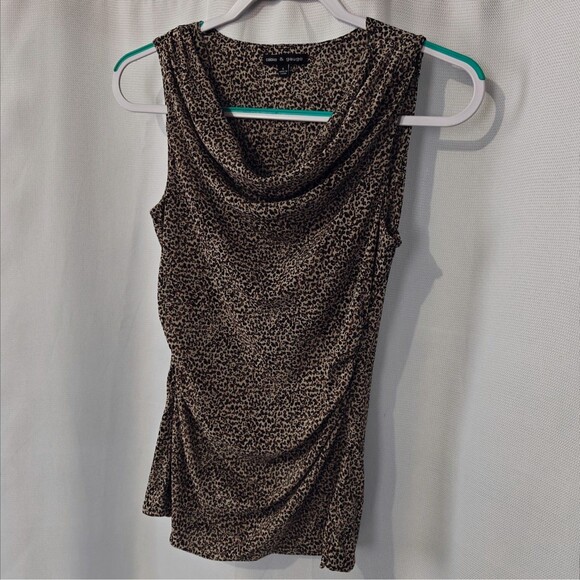 Vintage Y2K Mesh Tank Top Shirt Leopard Cowl Scoop S Small Cable Gauge Cheetah - Picture 2 of 8